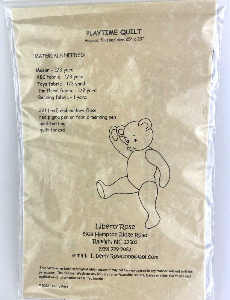 Playtime Childs Quilt Pattern Liberty Rose 265