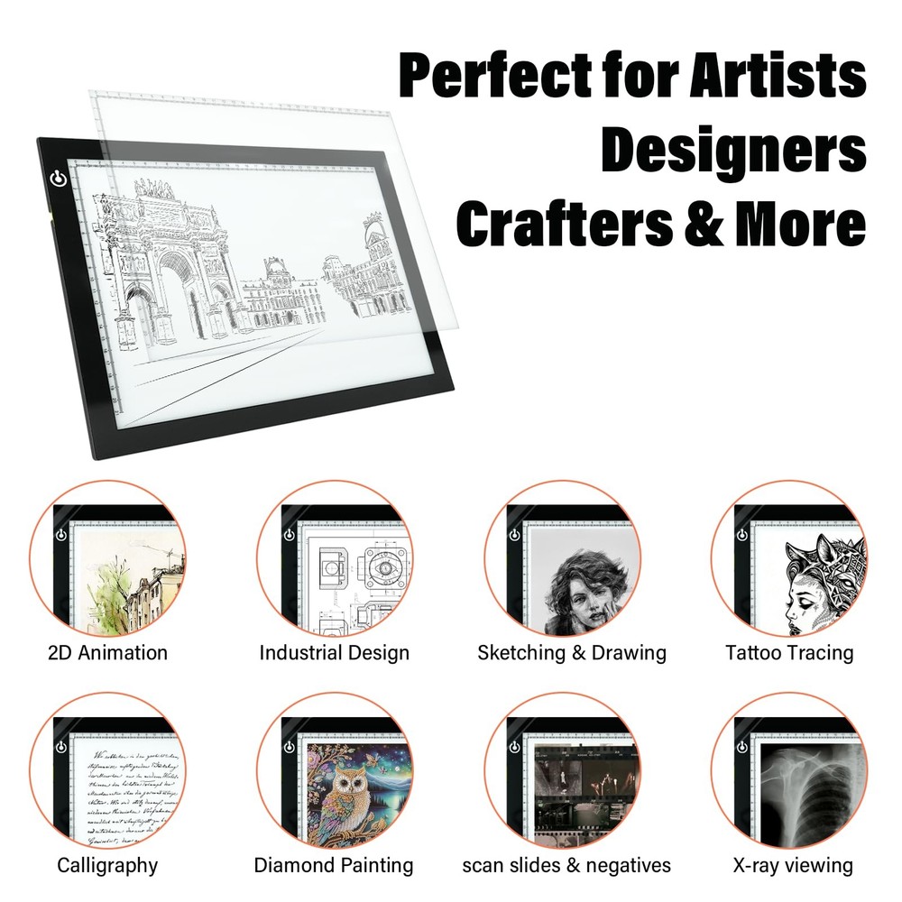 A4 Light Box for Tracing – Ultra-Thin LED Table with Adjustable Black