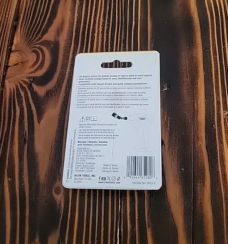 Klein Tools 65813SW Swivel Impact Driver Socket Adapter 3 Piece Set •NEW•