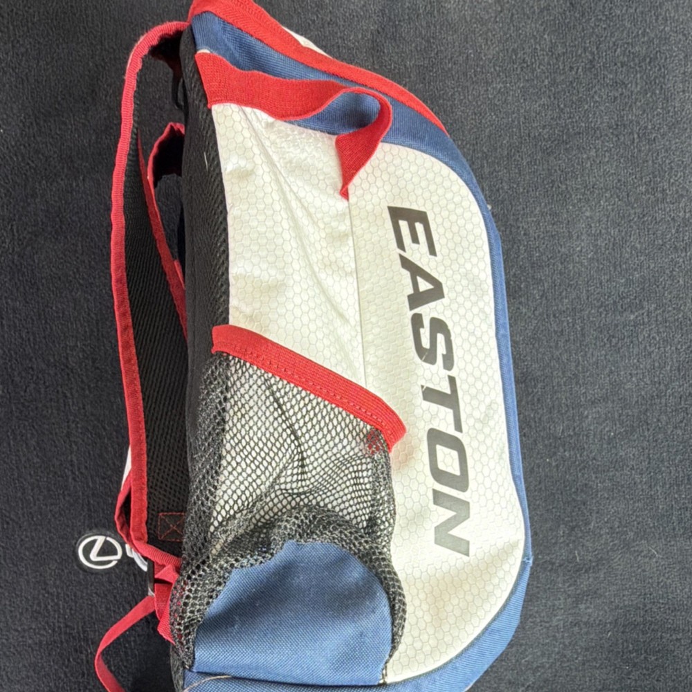 Easton Baseball Backpack White Blue Red Bat Compartment Adjustable Strap