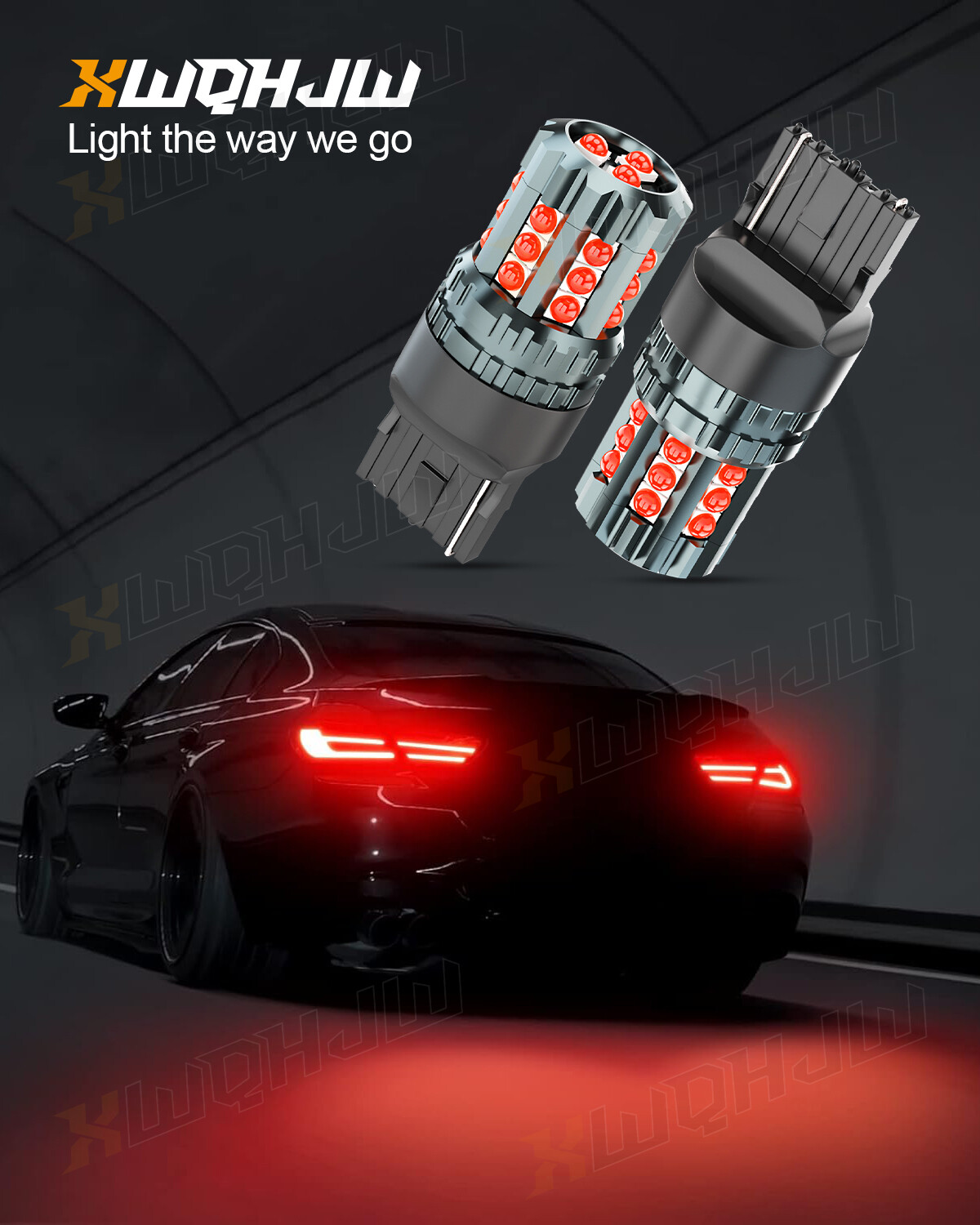 2PCS 7443 7440 LED Strobe Flash Blinking Brake Stop Tail Parking Light Bulbs Red