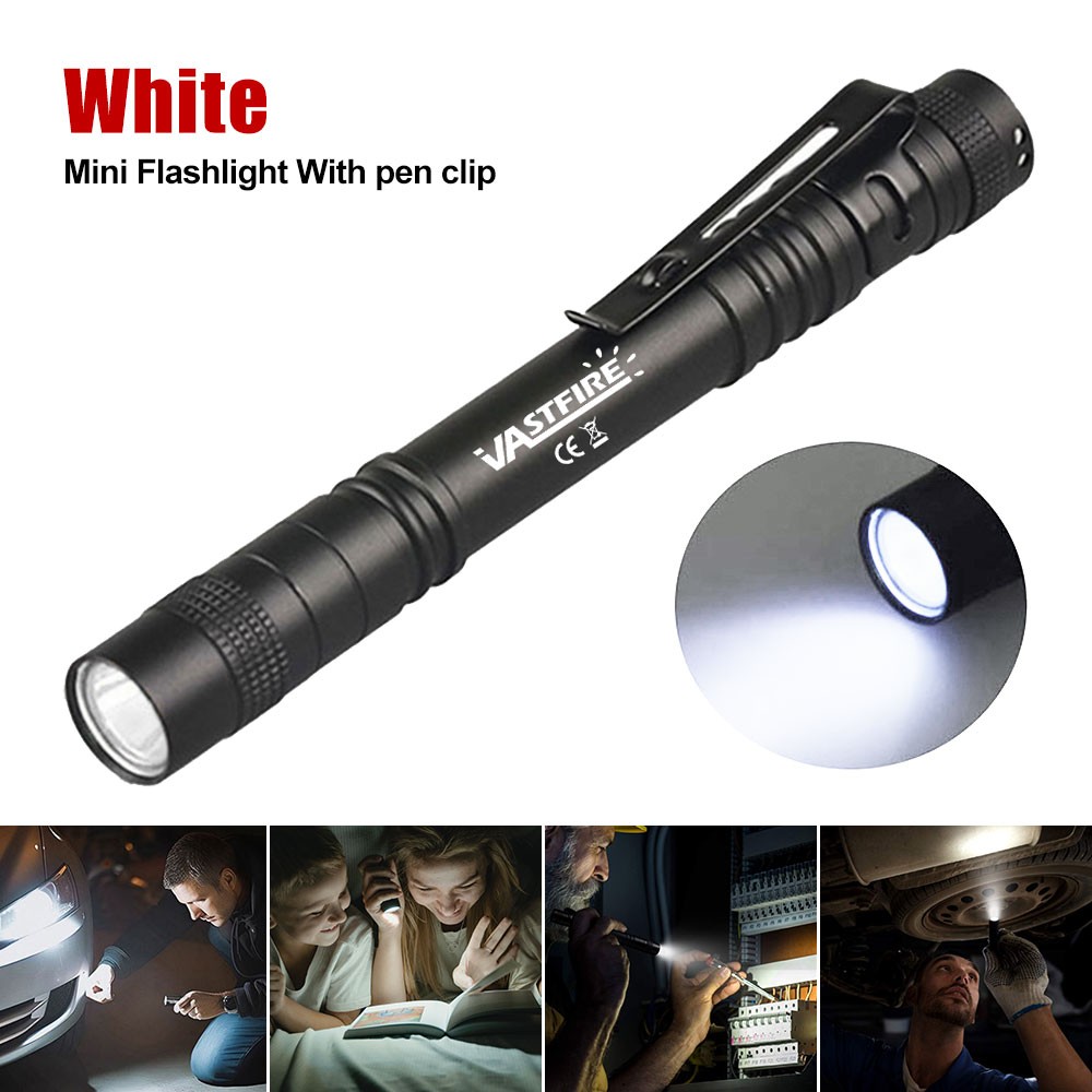 5X Mini LED Flashlight Powerful Camping Small Torch Clip Penlight Pocket Light