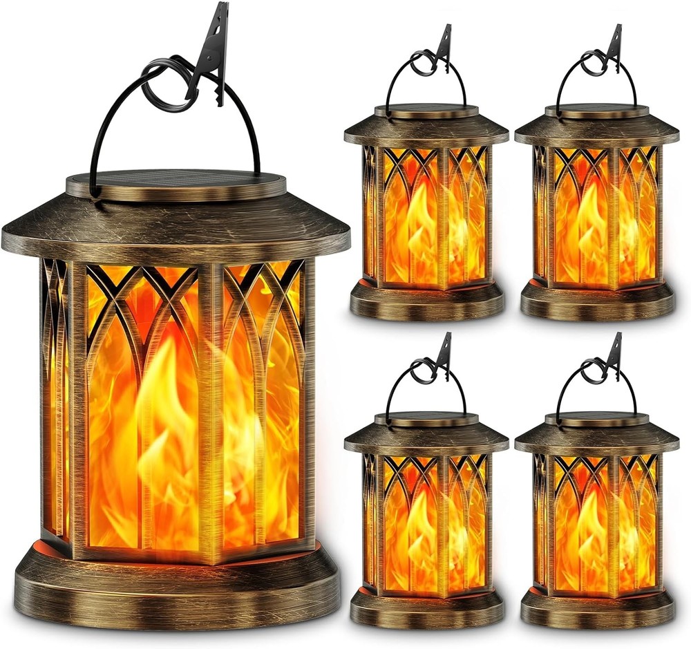 KOOPER 4 Pack Solar Lanterns Outdoor Waterproof, Upgraded 4 Pack, Bronze