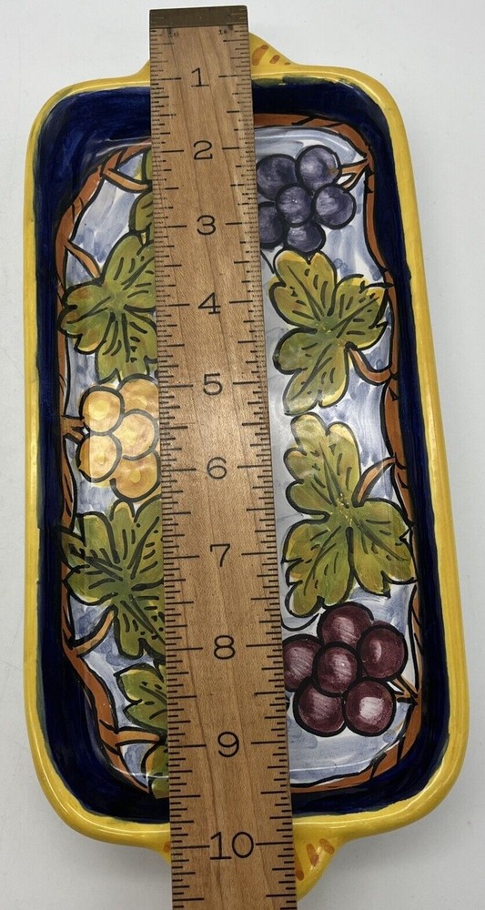 Lorenzaccio Deruta Hand-painted Grape Vine Tray Multicolor Signed