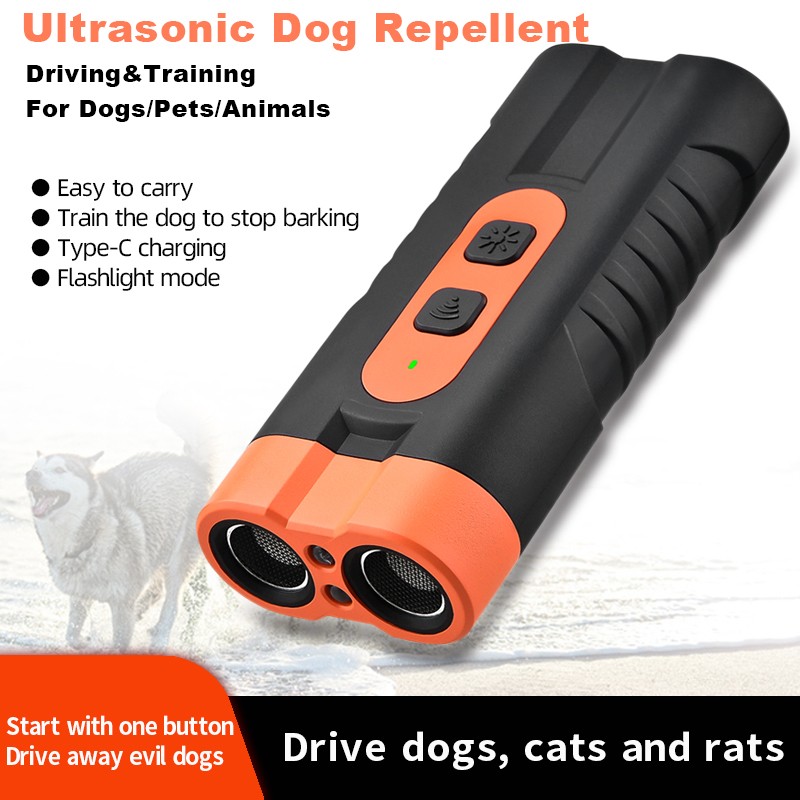 2025 Dual Head Ultrasonic Dog Repeller USB Rechargeable Dog Training Device