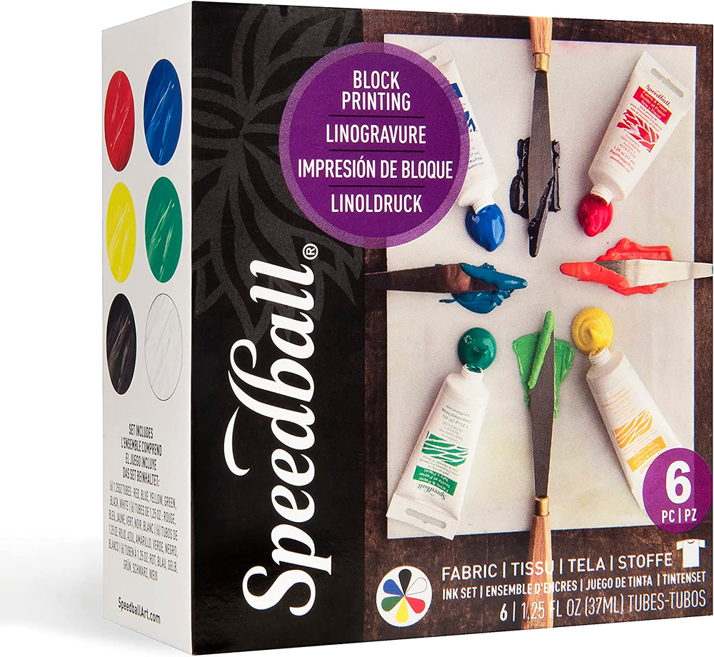 Speedball Block Printing Inks 1.25Oz 6/Pkg, Fabric & Paper