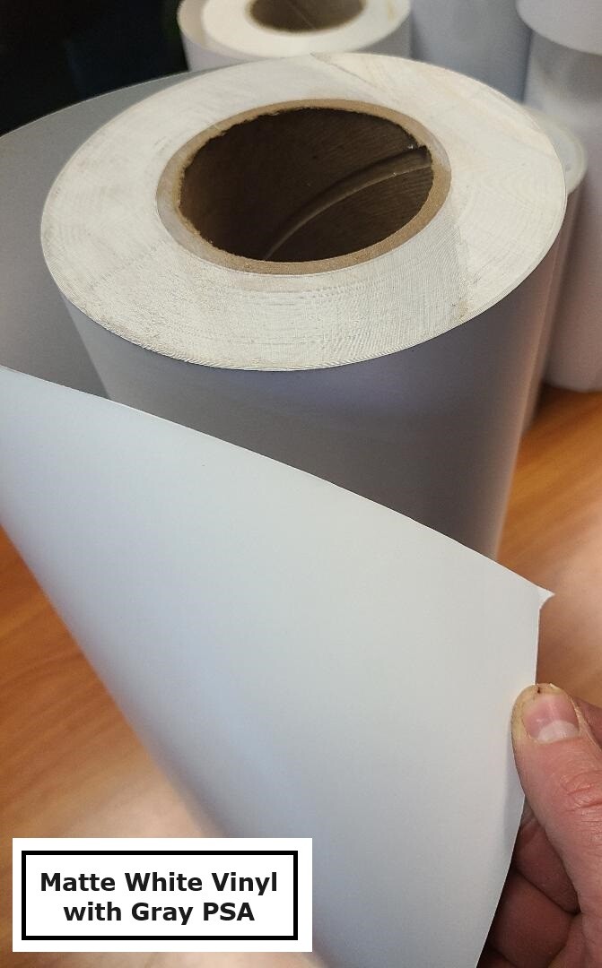 3.4mil Gloss & Matte White Vinyl Decal Sticker Gray-Back Permanent Adhesive