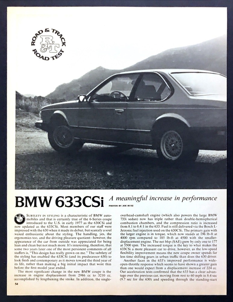 1978 BMW 633CSi Coupe Road Test Technical Data Review Article