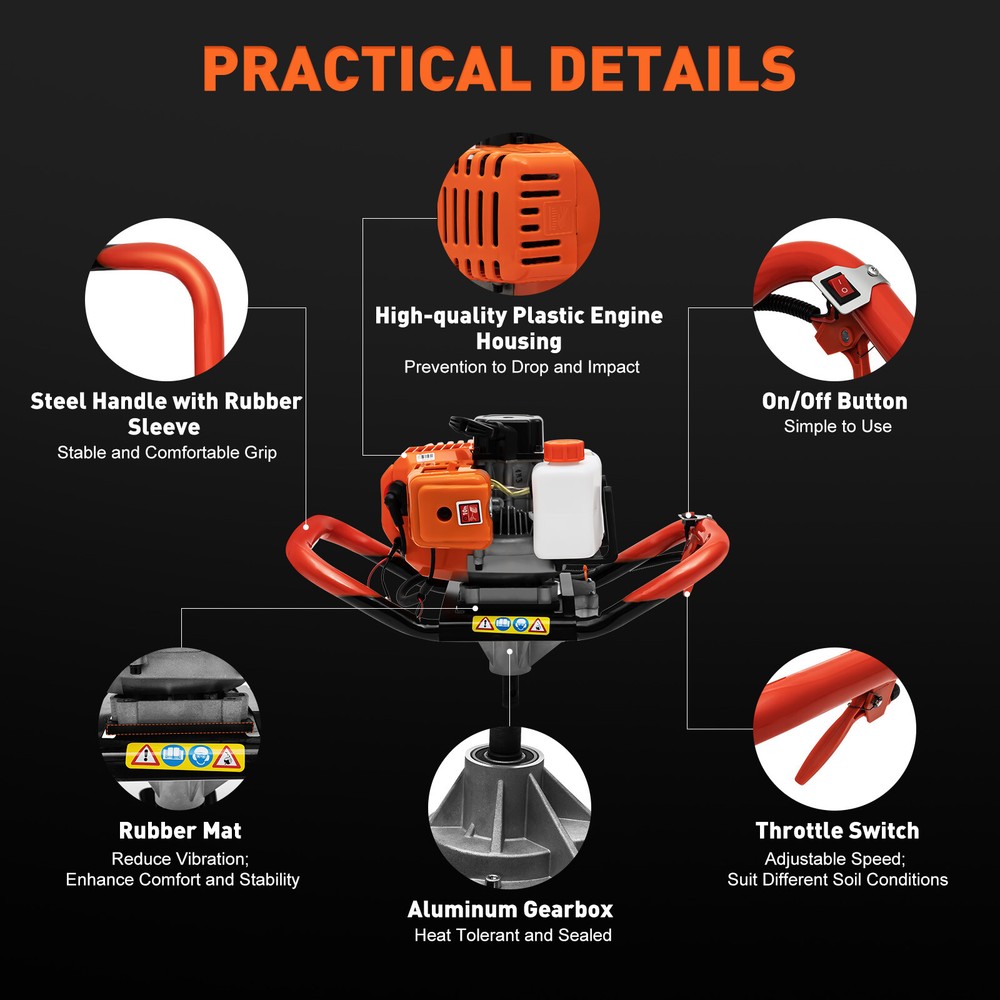 52CC 2-Stroke Gas Powered Hole Digger Earth Auger Digging Machine (without Bit)