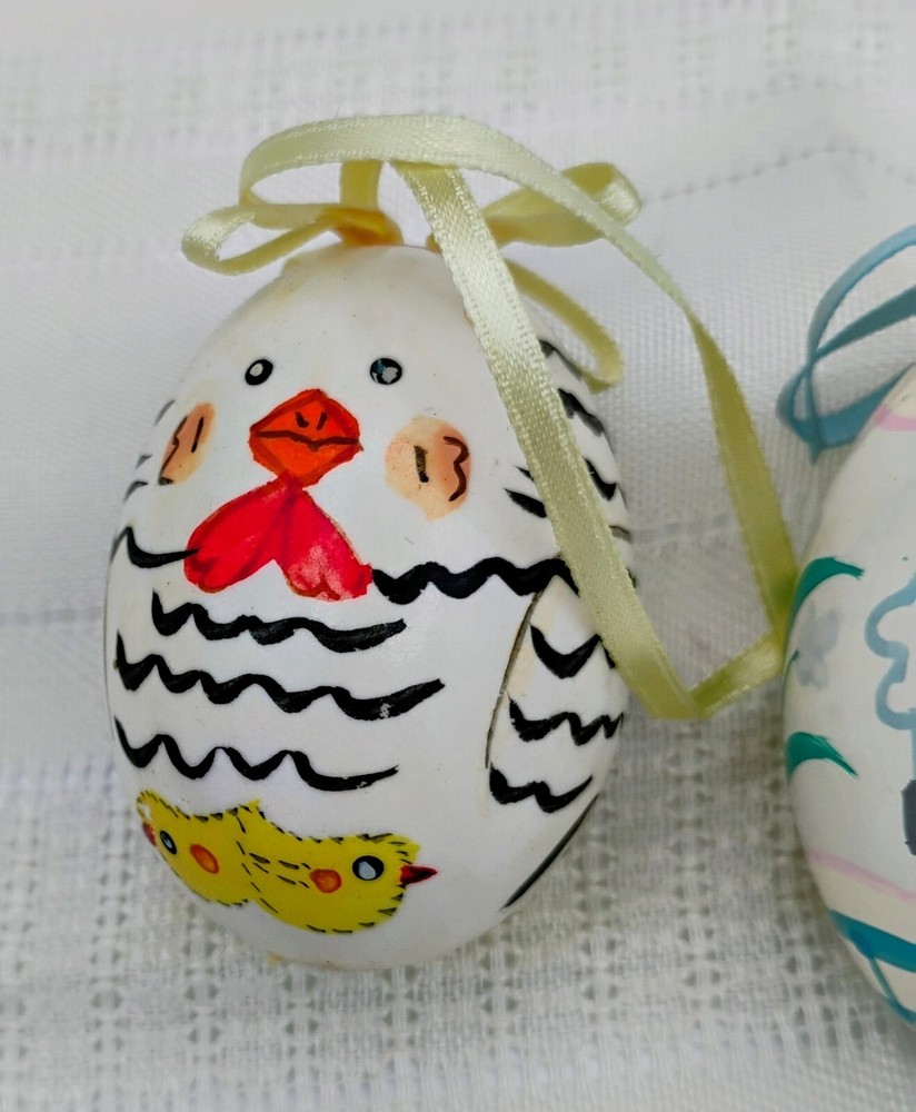 Hen Eggs Hand Painted Easter Shells Chicken, Lamb, Rabbit Ornaments