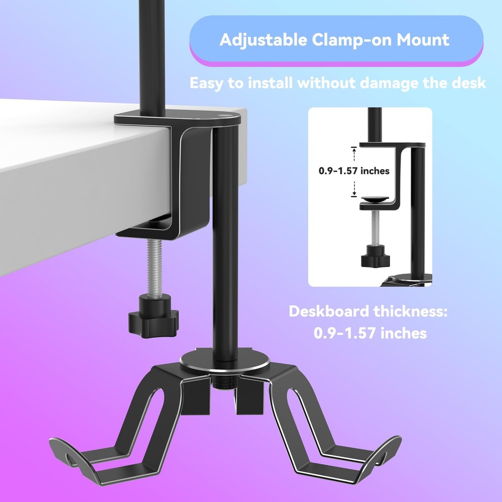 Rotatable 4 Tier Desk Clamp Controller Headset Stand, Universal Under Desk Co...