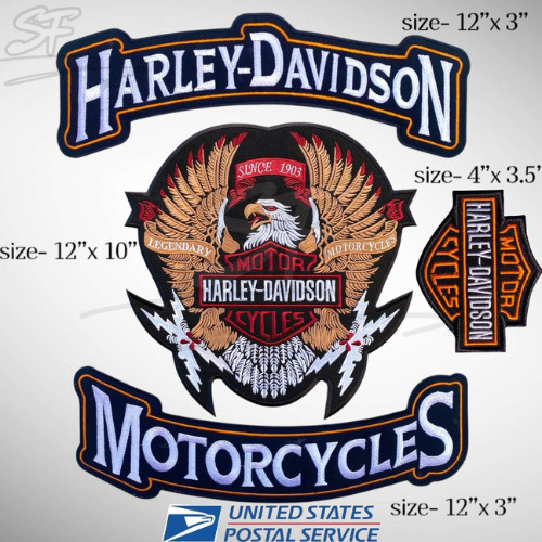 Harley Davidson Brown Eagle & Rocker Embroidered Back Patch Set Iron-On