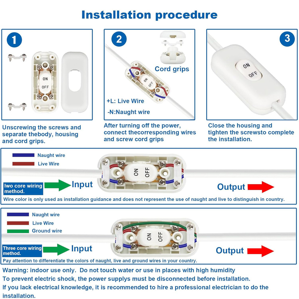 Inline Cord Switch 2-Pack White Button,Rated 6A 250V On/Off Electrical Wire Appl