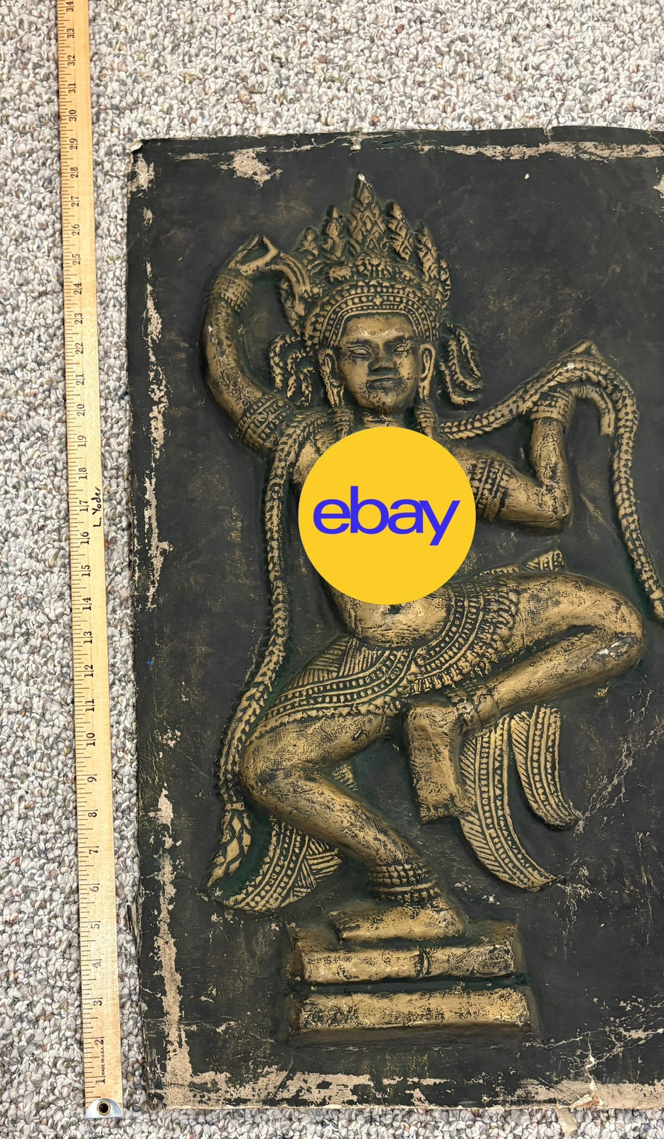 Vintage Rubbings Apsaras Dancing Pair Rice Paper Art Bas Relief Cambodian Thai