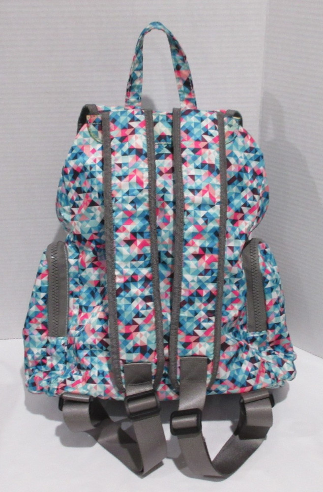 Blue Grey Mutlicolor Backpack With Zip Up and Drawstring Closure