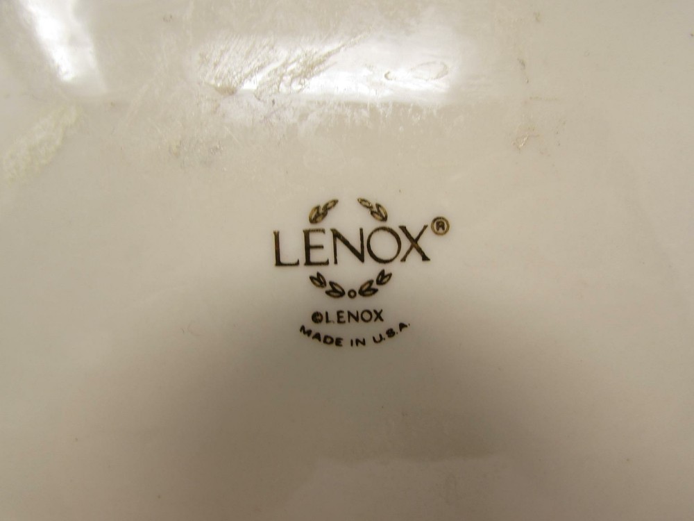 Catalan Collection by Lenox Rectangular Tray Green Bands Tan Gold Scrolls b387