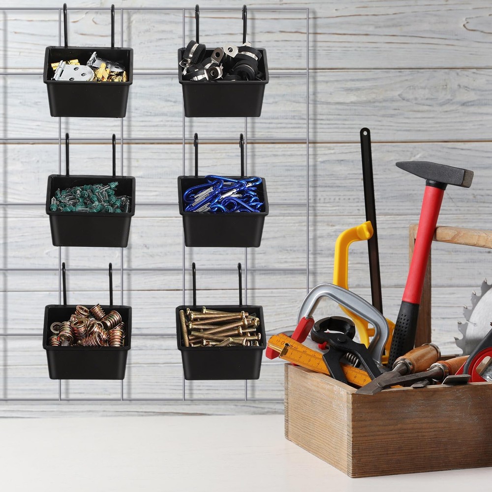 6 Pcs Grid Wall Storage Bin with Hooks, Square Shape Hanging Baskets, 3.5 x 2...