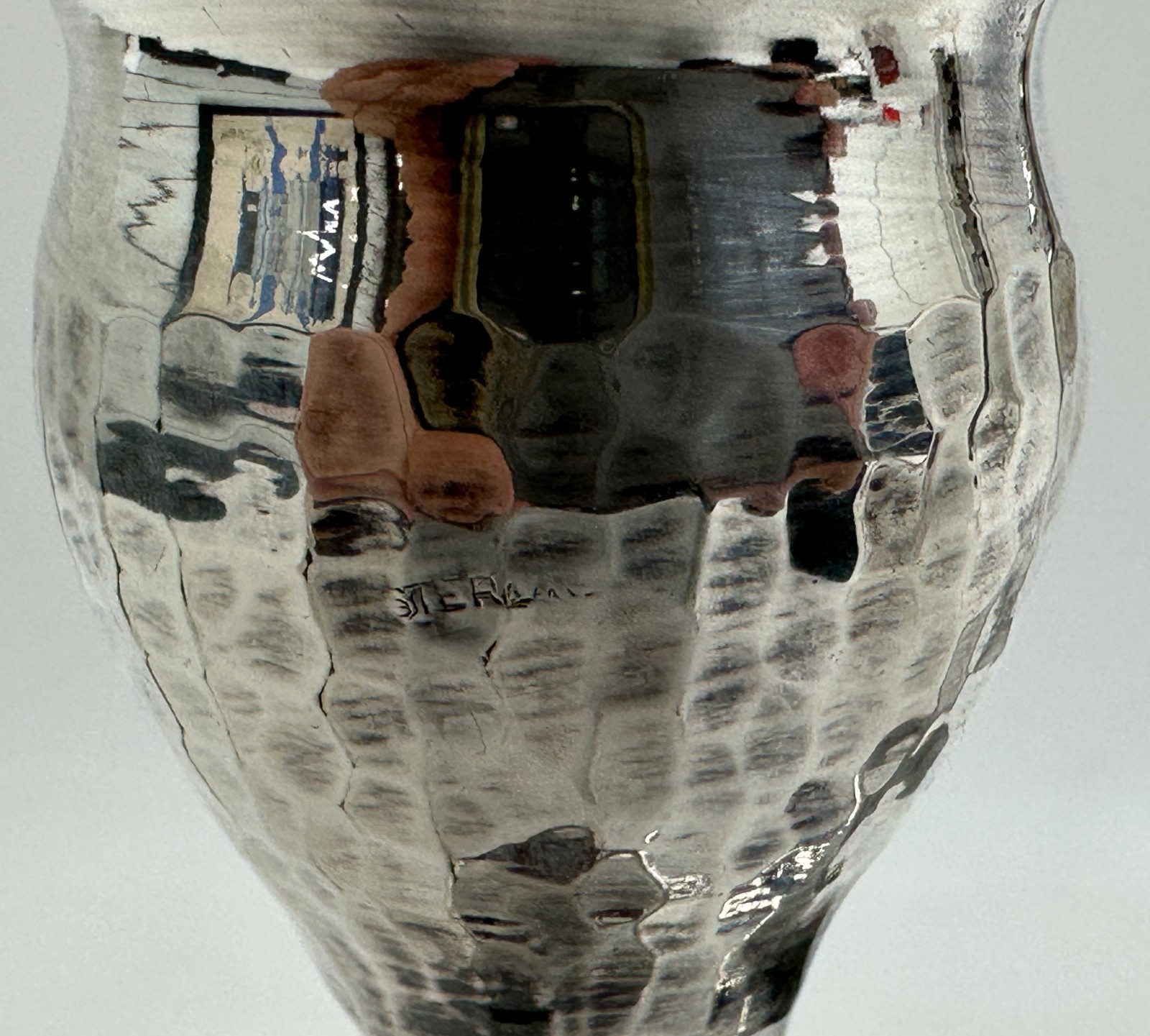 Vintage Pair Hand Hammered Sterling Silver and Cut Glass Candlestick Holders