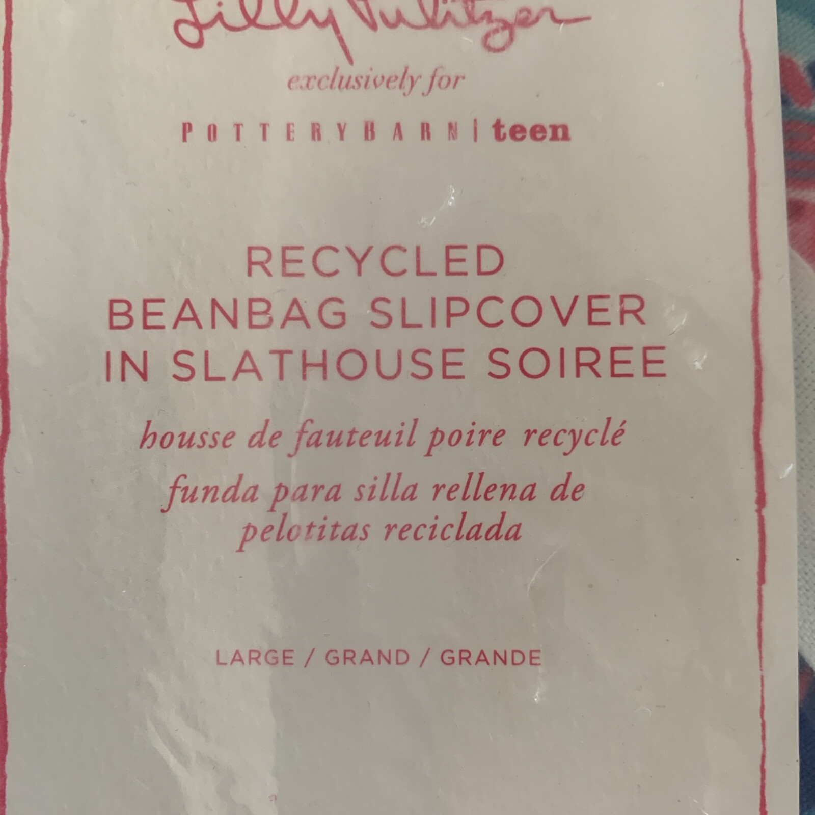 Pottery Barn Teen Lilly Pulitzer Bean Bag Chair Cover/Slipcover LARGE