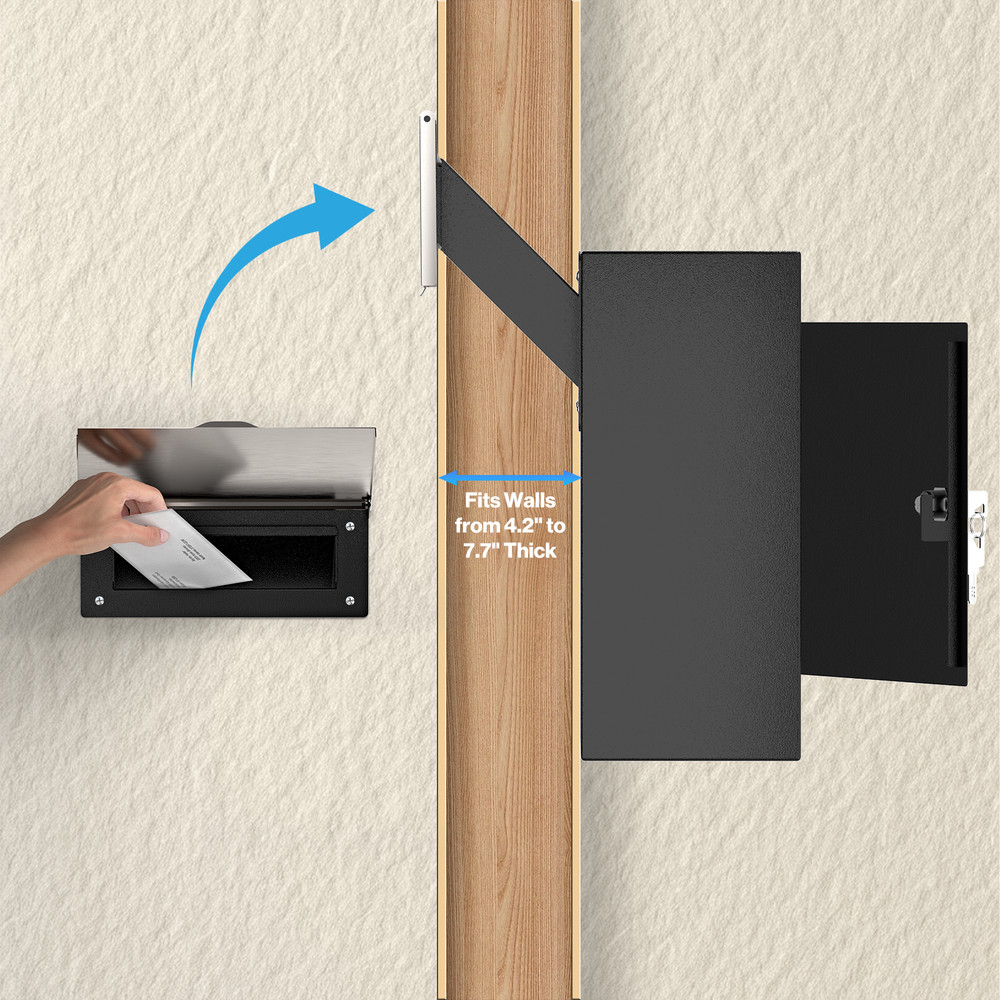 Through The Wall Key Drop Box with Adjustable Chute, Locking Rainproof Mailbox