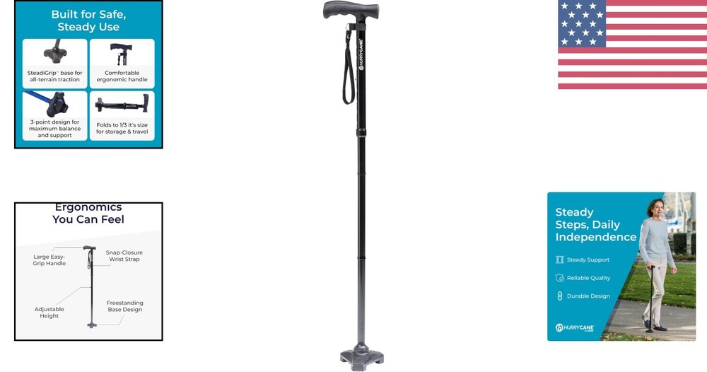 Freedom Edition Foldable Walking Cane - Adjustable Height & Ergonomic T-Handle