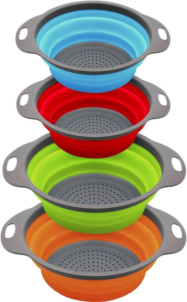 Collapsible Colander and Strainer, 2 PC 4 Quart and 2 PC 2 Quart,