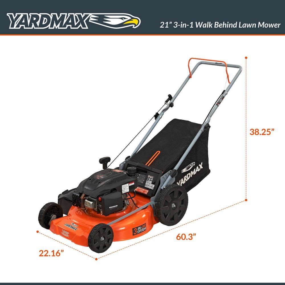21 In. 170Cc 3-In-1 Gas Walk behind Push Lawn Mower with High Rear Wheels