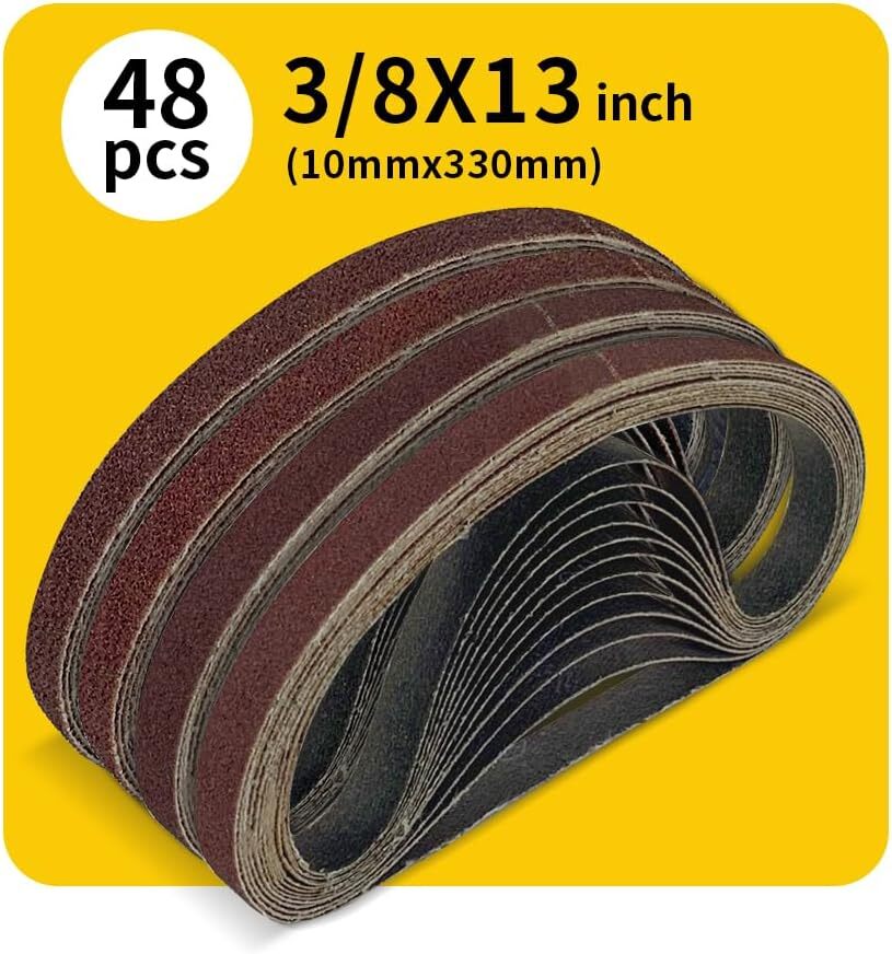 48 Pcs 3/8 X 13 Inch Sanding Belts, Aluminum Oxide Abrasive File Belts for 3/8 I