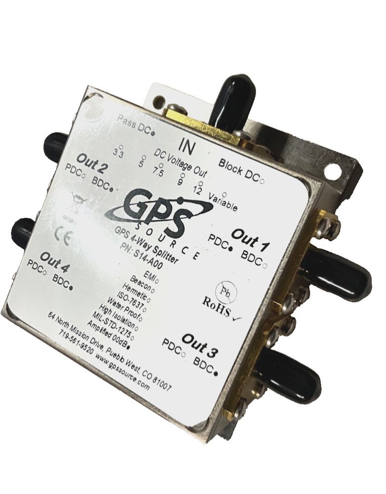 GPS Source 4-Way Splitter w/ Tiny Ports, S14-A00-SF