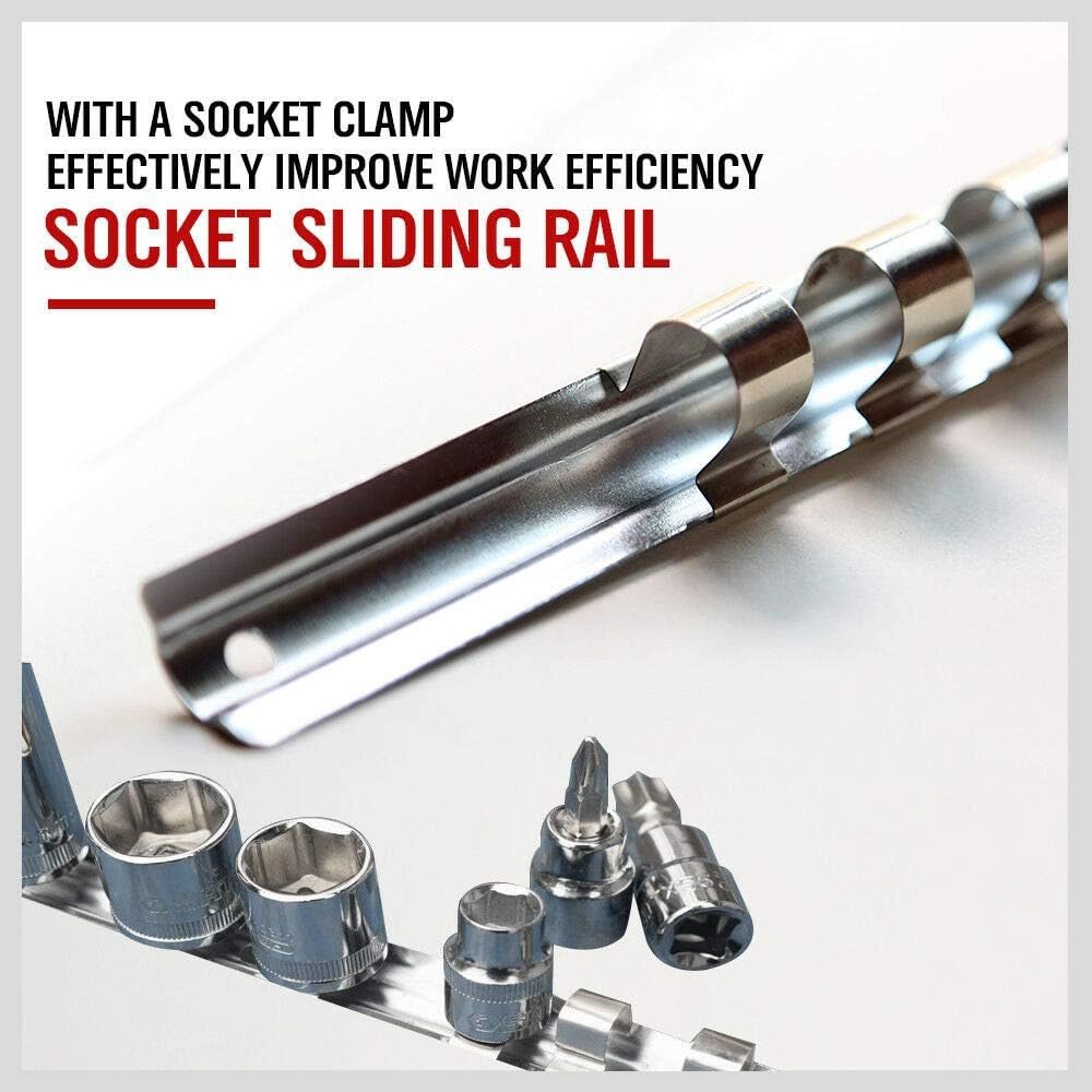 Socket Organizer Set, 3-Piece Metal Socket Holders/Socket Sliding Rail, 1/4-Inc