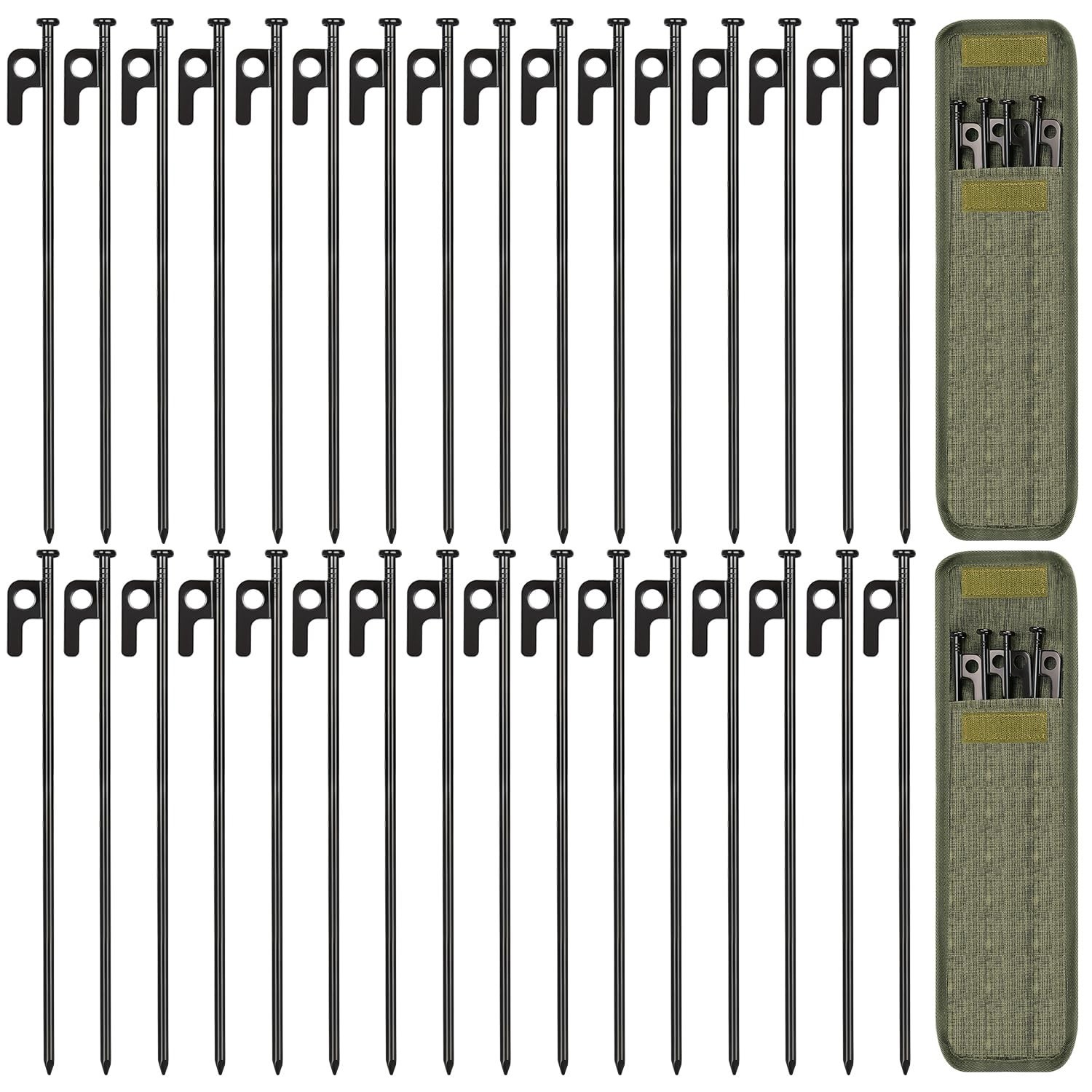 32 Pack Tent Stakes, 12in Heavy Duty Tent Stakes with Storage Bag, Forged Ste...