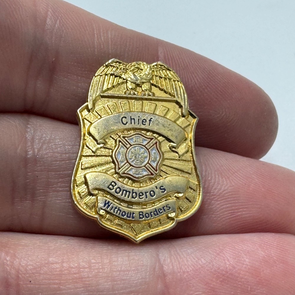 Bomberos Without Borders Lapel Pin Firefighter Shield Chief Badge