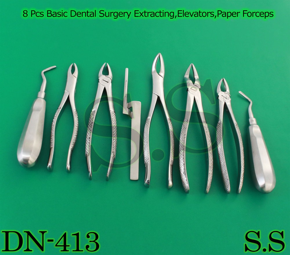 8 Pcs Basic Dental Surgery Extracting,Elevators,Paper Forceps Instruments DN-413