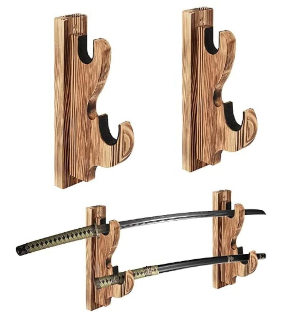 Upscale Hook Sword Stand - Two-Layer Wall Mounted Samurai Sword Hanger for Ka...