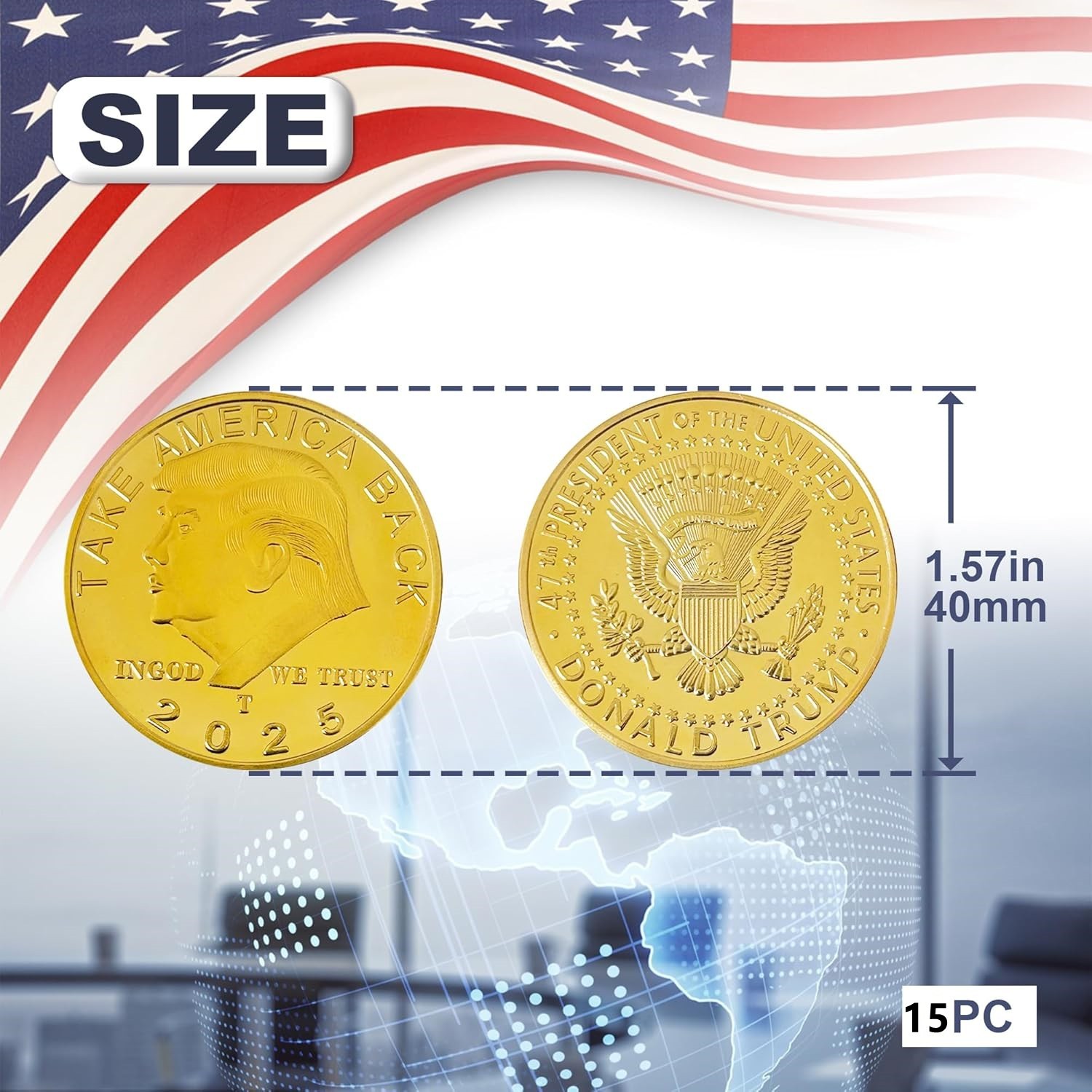 15 x 2025 President Donald Trump Commemorative Coin Take America Back Metal Coin