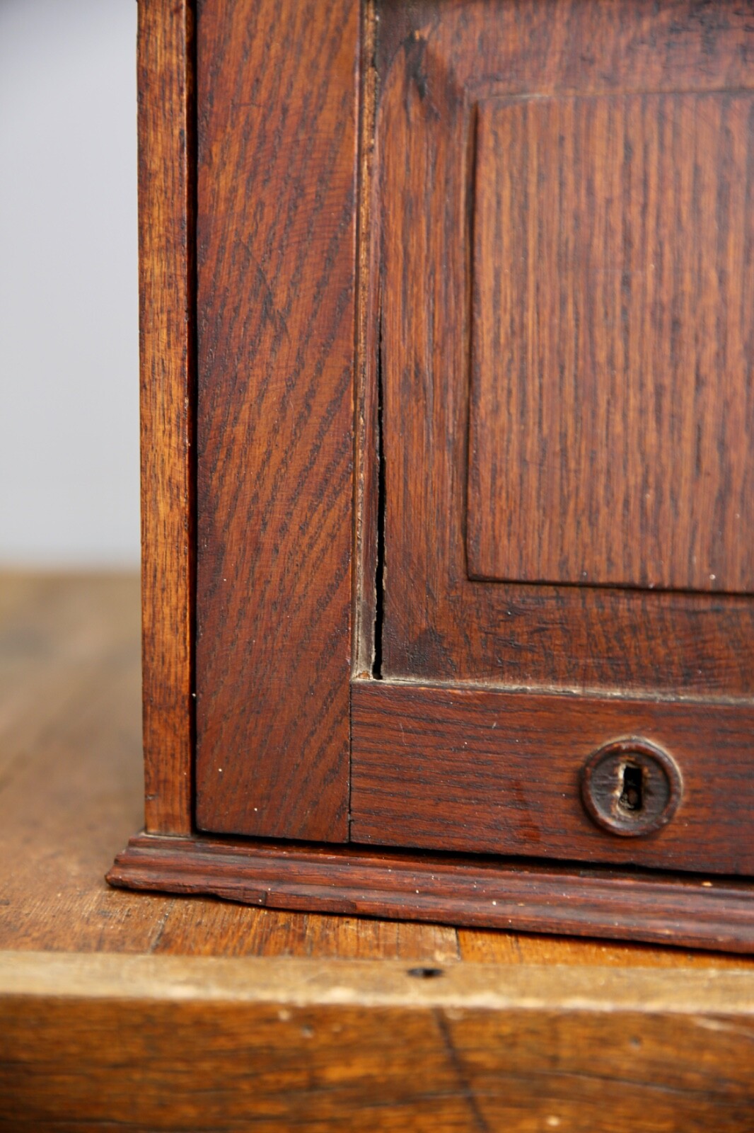 Vintage apothecary wood Cabinet antique counter flap door safe lock no key oak