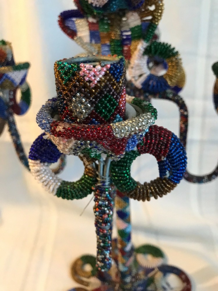 HANDCRAFTED BEADED CANDELABRA ~