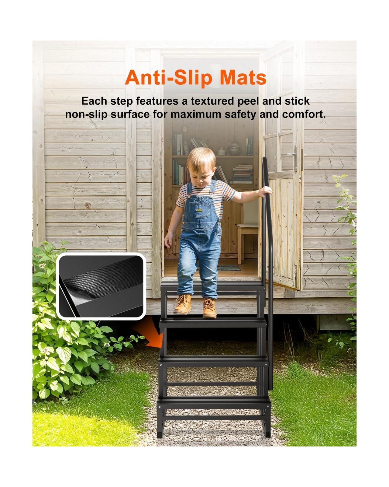 RV Steps with Handrail, 4 Steps RV Stairs w/Handrail for Elderly & Kids, Wide...