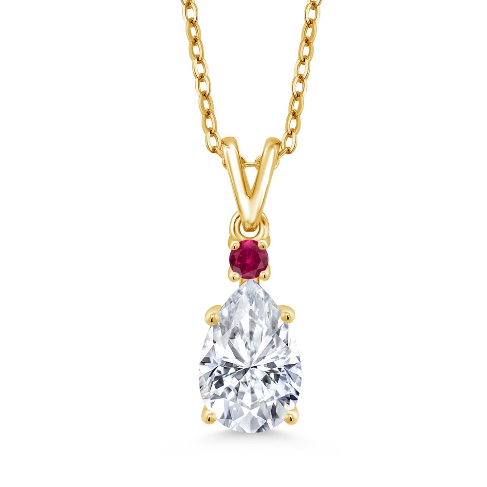 18K Yellow Gold Plated Silver Created Ruby Pendant with Chain Set with
