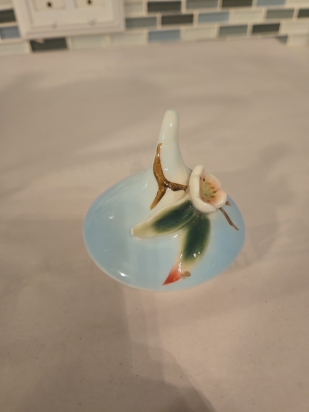 Pier 1 Imports Hand Painted Porcelain 3D Decorative Teapot Birds Flowers 7”