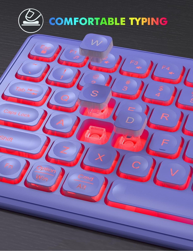 Wireless Keyboard and Mouse Combo, RGB Backlit, Rechargeable & Light Up Lette...