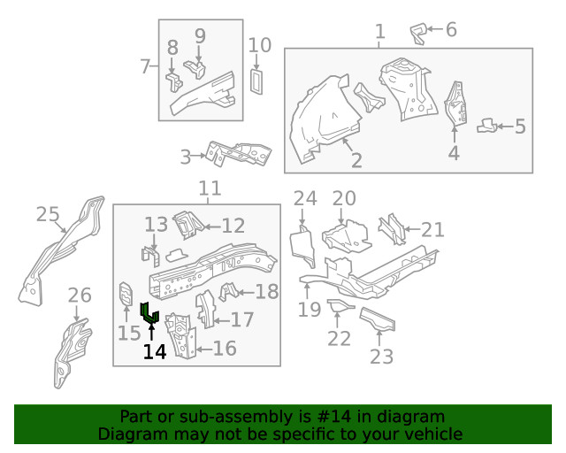 Driver Side Front Engine Compartment Inner Rail Front Reinforcement (23258727)