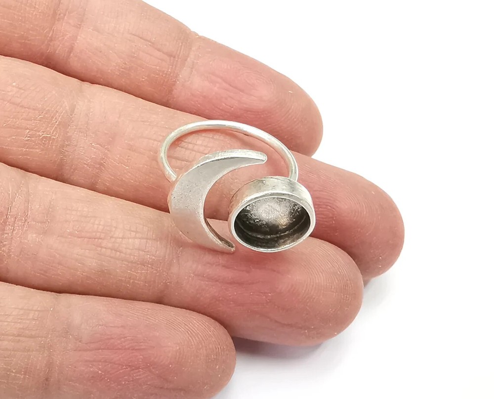 Crescent Moon Silver Ring Blank Base Bezel Settings Cabochon Mountings G27638