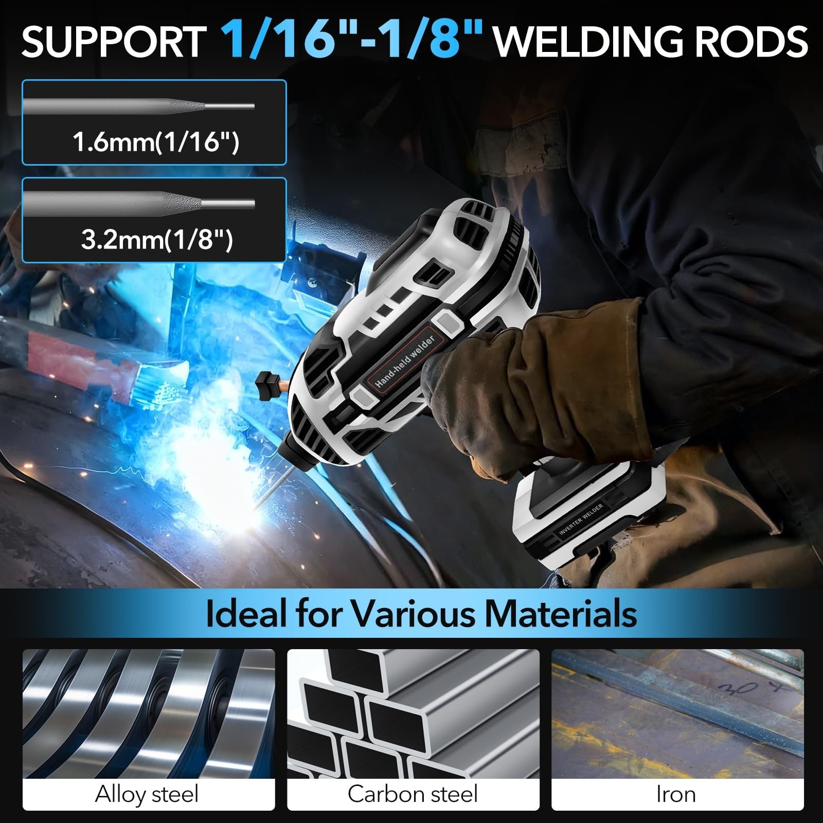 110V Handheld Welding Machine Kit with Auto-Darkening Goggles & Welding Rods