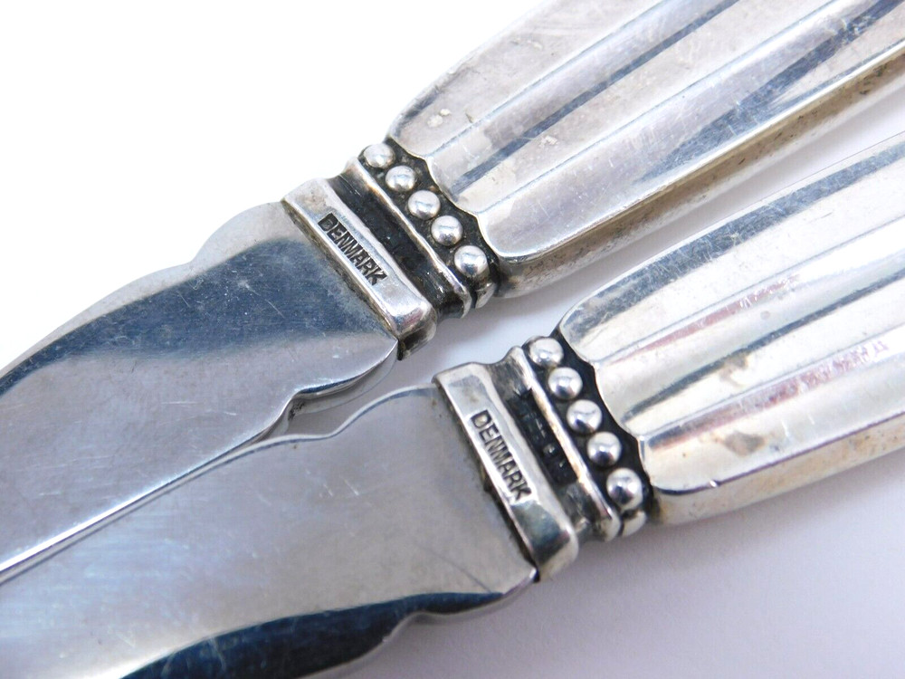 Georg Jensen 925 Sterling Silver Acorn Pattern Spoon & Fork Serving Set