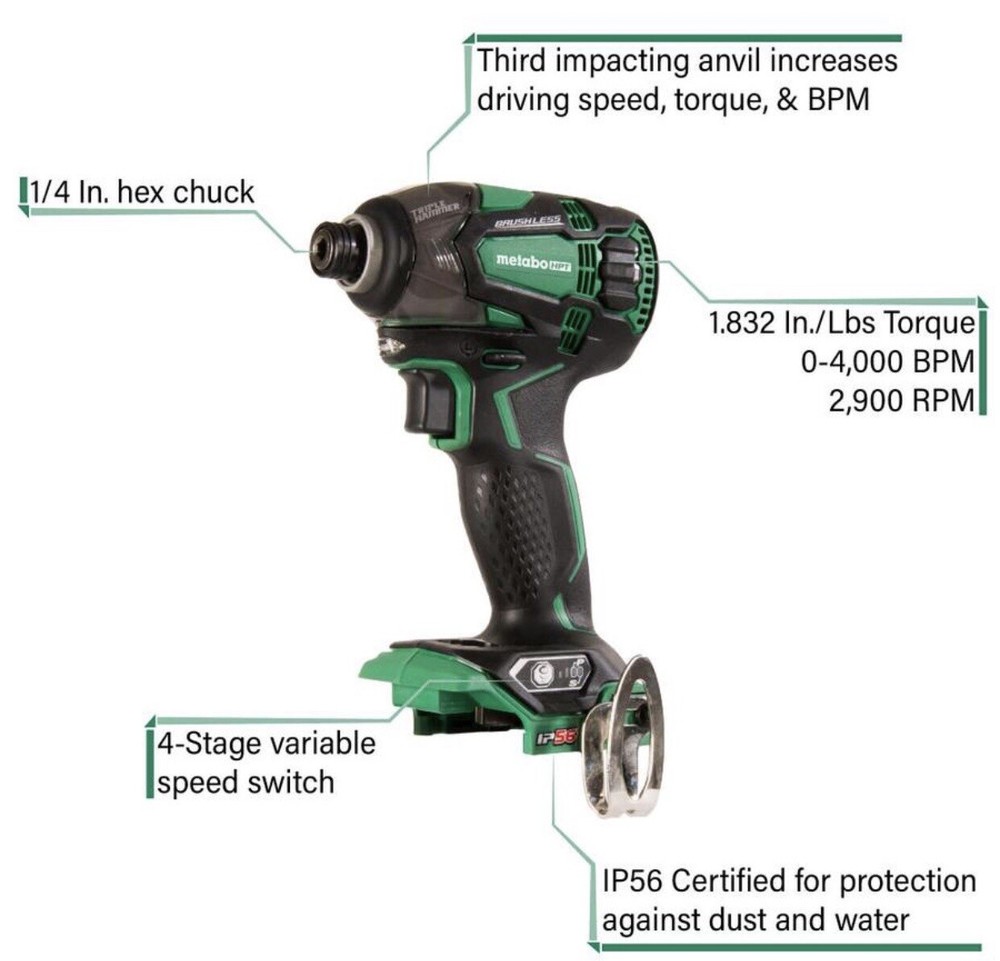 Hitachi, 18V Variable Speed Brushless Cordless Impact Driver (Tool Only)