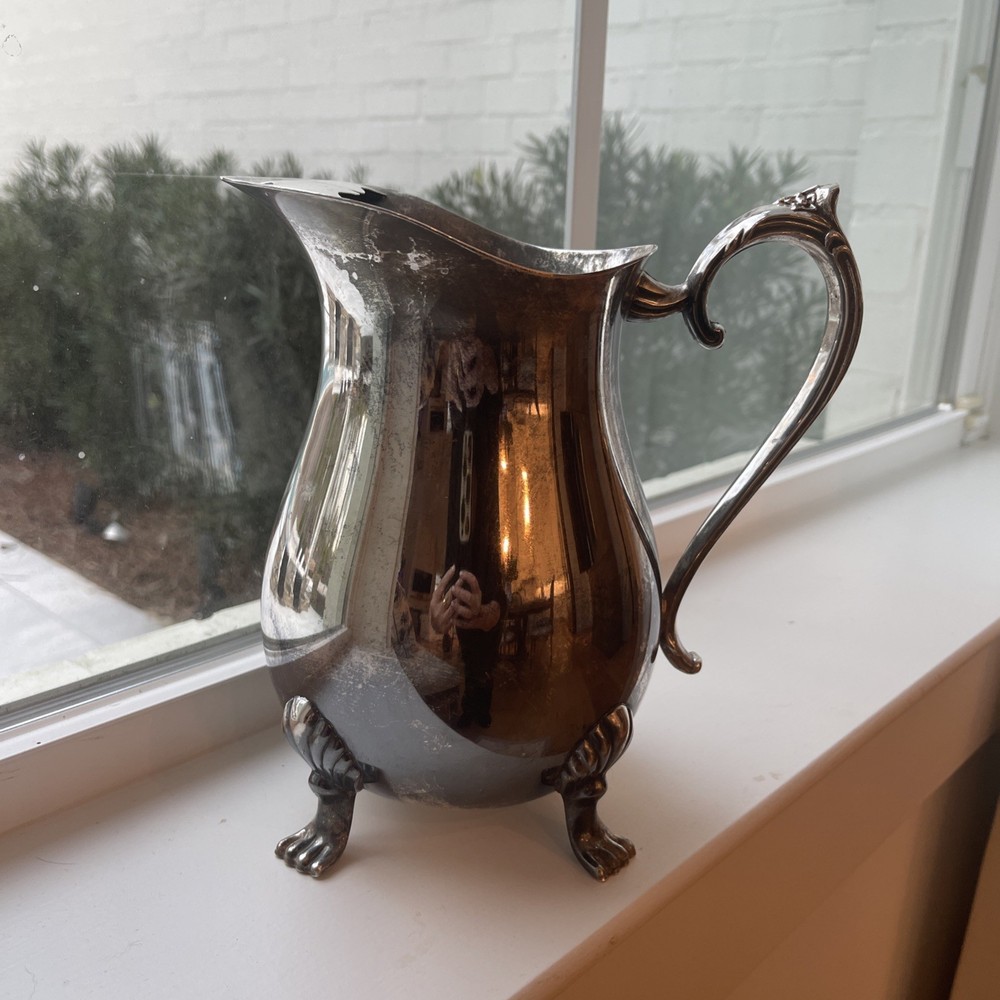 Vintage Leonard Silverplate Pitcher with Claw Feet | Scroll Handle | Barware