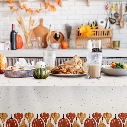 Thanksgiving Tablecloth, 2-Pack Disposable Table Cloths, Pumpkins Plastic