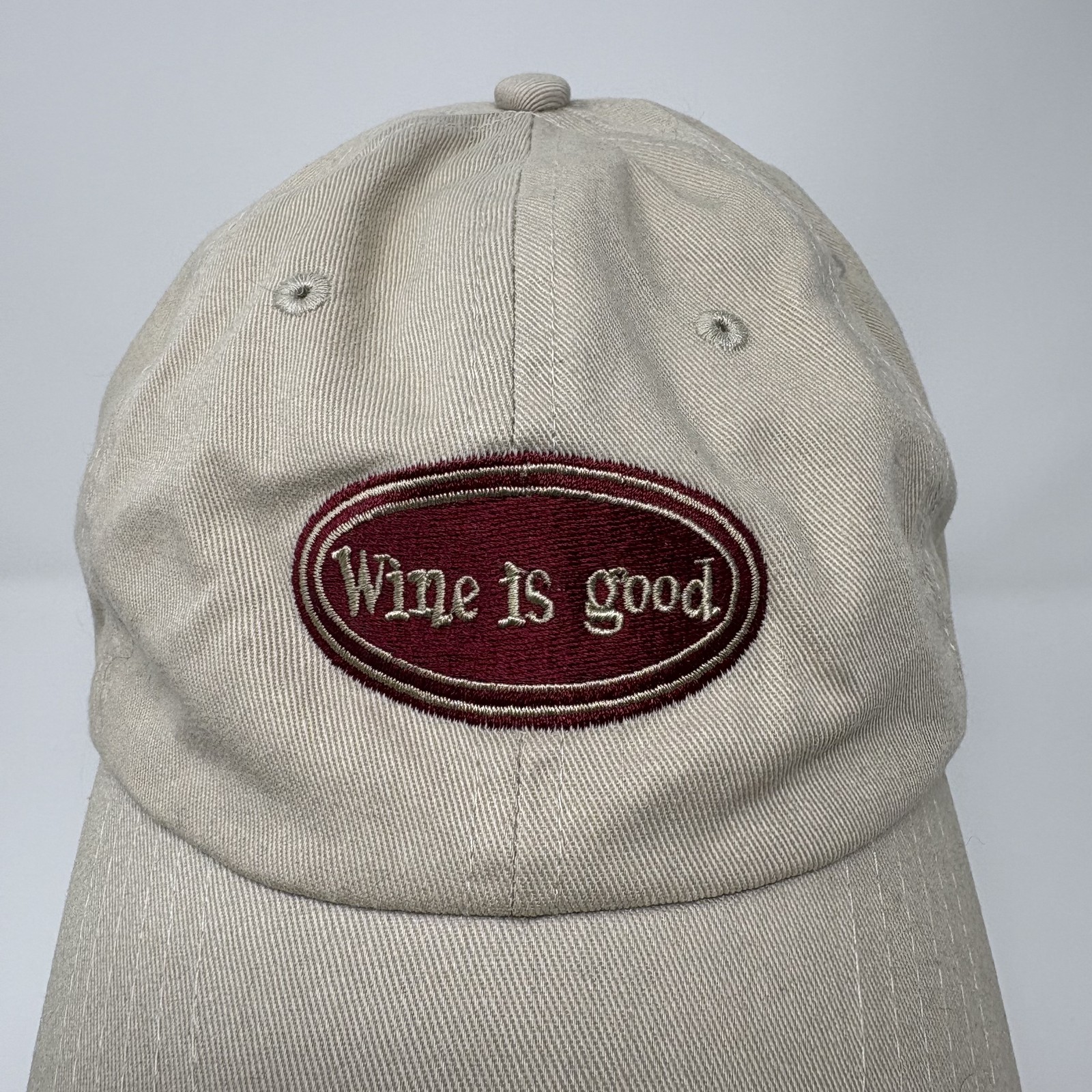"Wine Is Good" Tan Baseball Cap Dad Hat Adjustable Humor Novelty