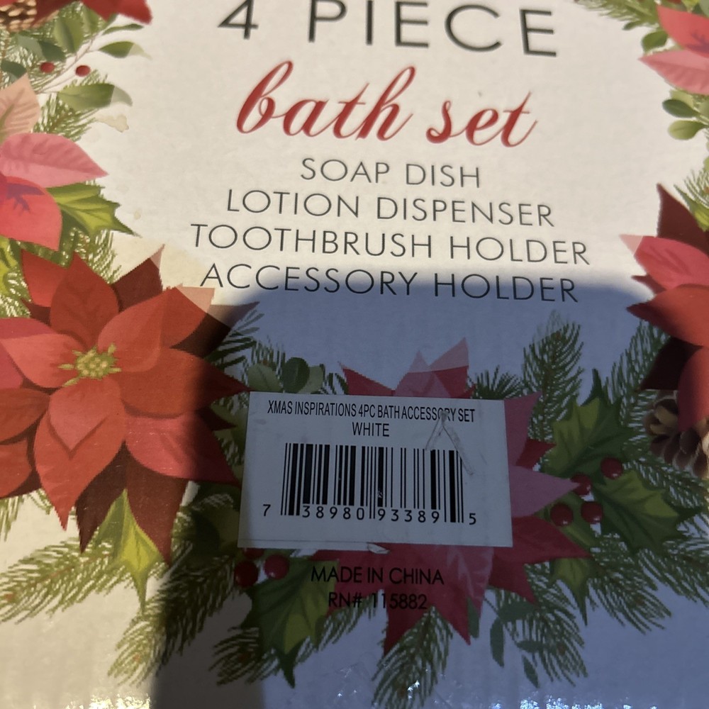 New In Box 4Pc. Christmas Ceramic Bath Set